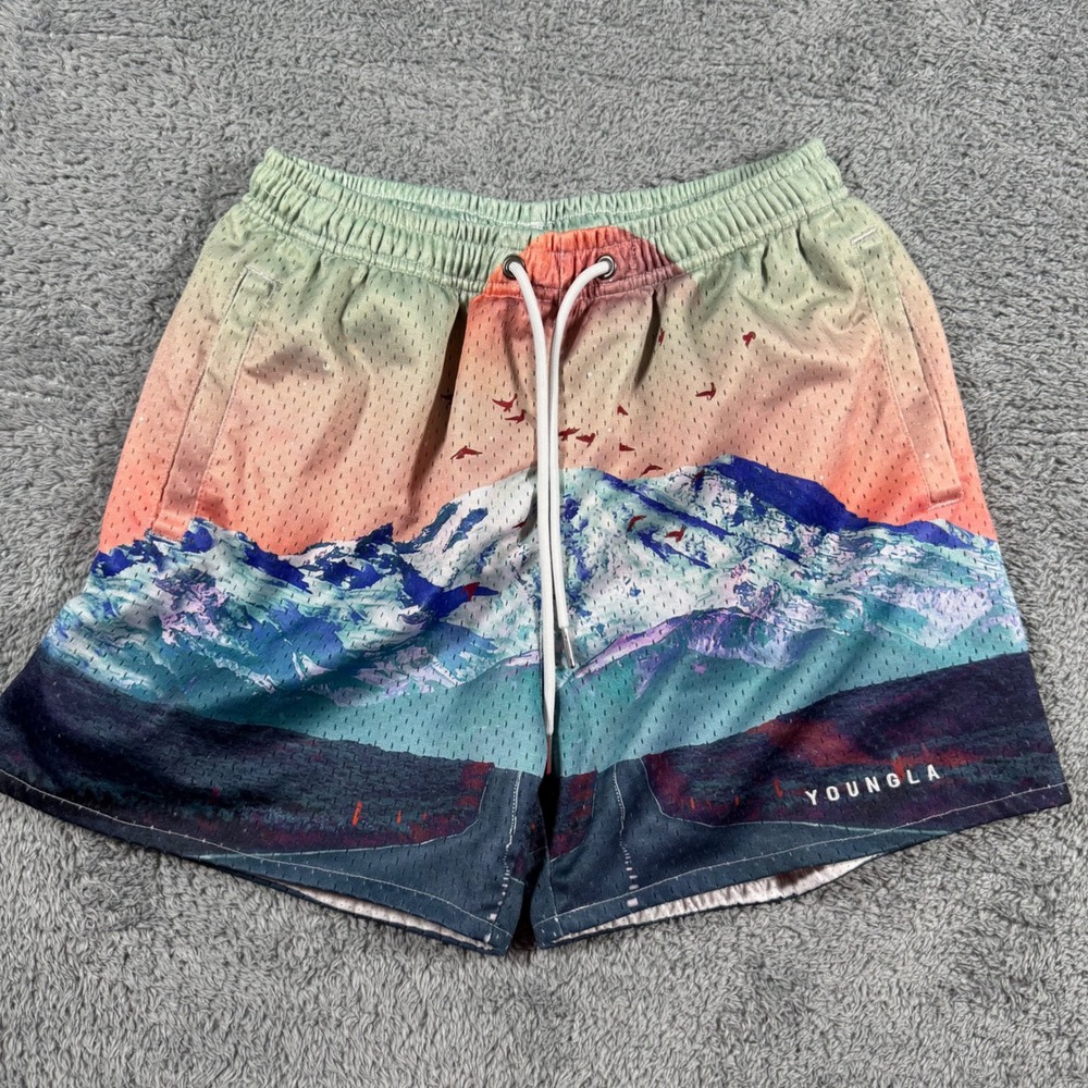 YoungLA 150 After Party Mesh Shorts Mens Medium Mystic Mountains Summer